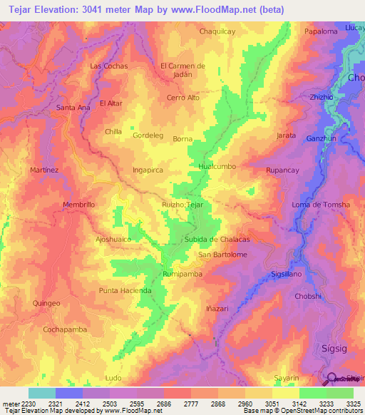 Tejar,Ecuador Elevation Map