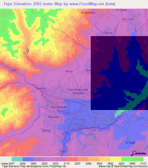 Tejar,Ecuador Elevation Map