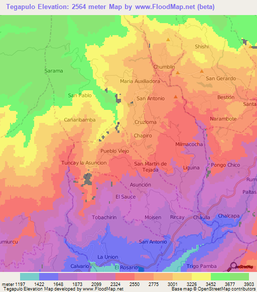 Tegapulo,Ecuador Elevation Map