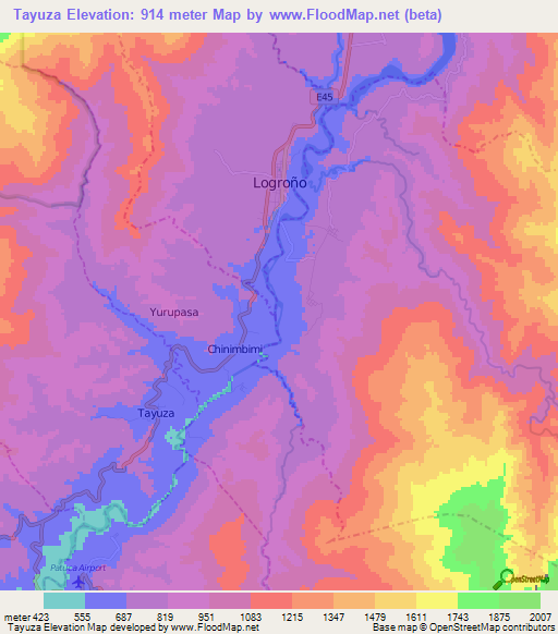 Tayuza,Ecuador Elevation Map