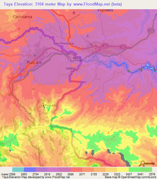 Taya,Ecuador Elevation Map