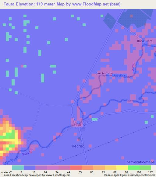 Taura,Ecuador Elevation Map