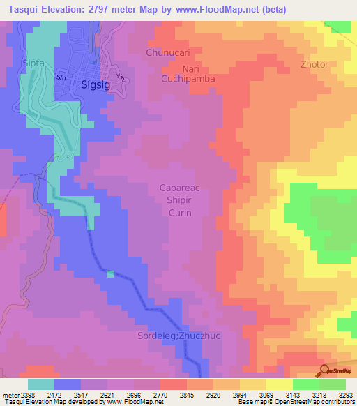 Tasqui,Ecuador Elevation Map