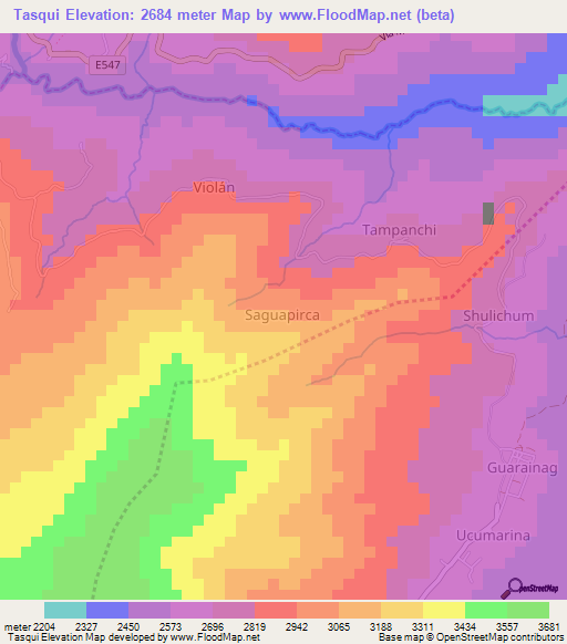 Tasqui,Ecuador Elevation Map