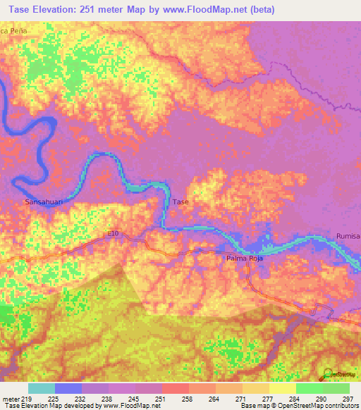 Tase,Ecuador Elevation Map