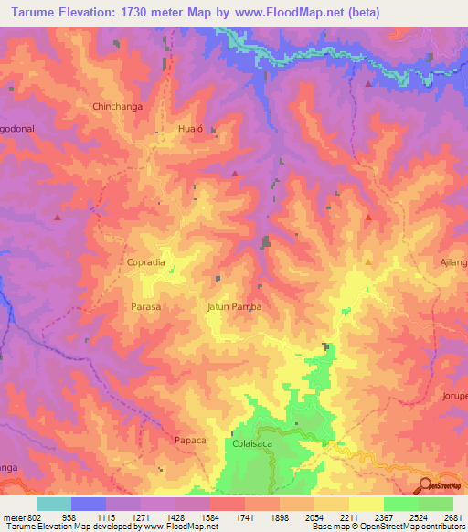 Tarume,Ecuador Elevation Map