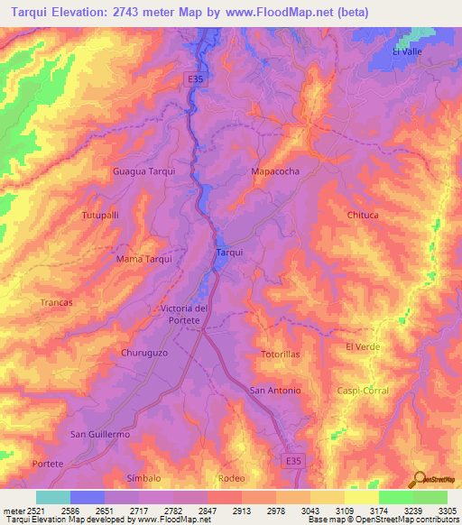 Tarqui,Ecuador Elevation Map