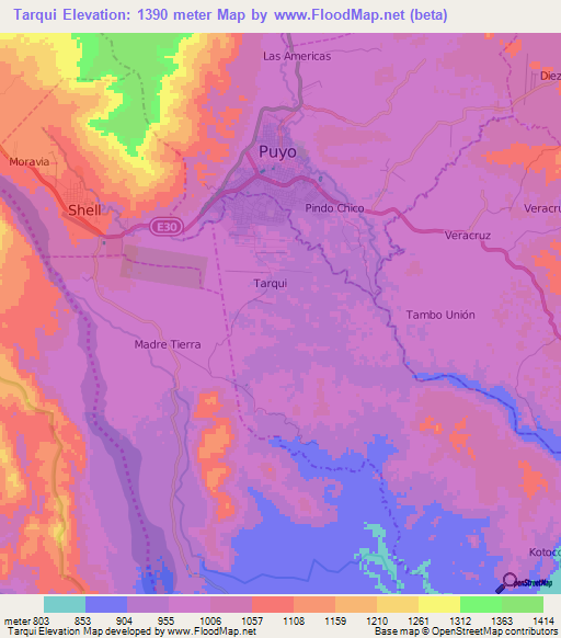 Tarqui,Ecuador Elevation Map