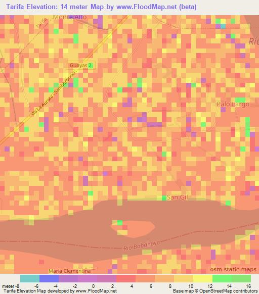 Tarifa,Ecuador Elevation Map