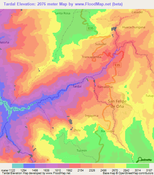 Tardal,Ecuador Elevation Map