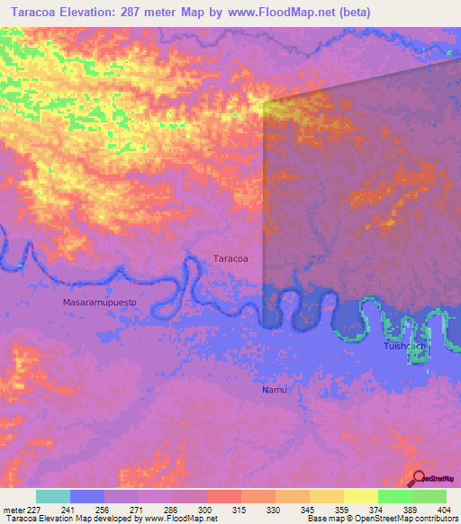 Taracoa,Ecuador Elevation Map