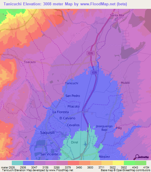 Tanicuchi,Ecuador Elevation Map