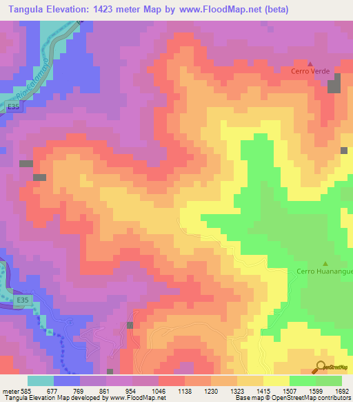 Tangula,Ecuador Elevation Map