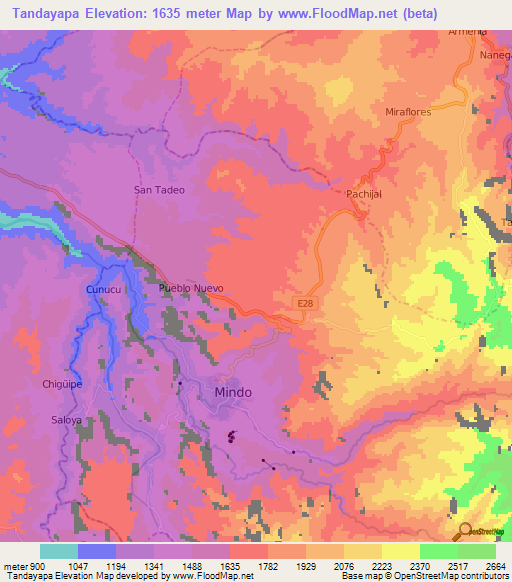 Tandayapa,Ecuador Elevation Map