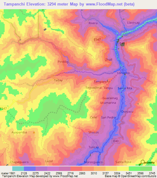 Tampanchi,Ecuador Elevation Map