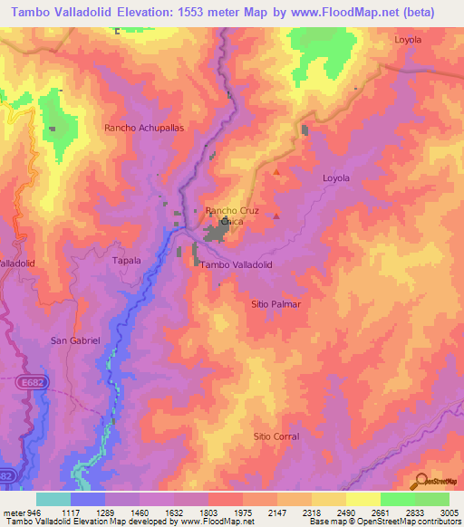 Tambo Valladolid,Ecuador Elevation Map