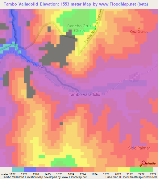 Tambo Valladolid,Ecuador Elevation Map