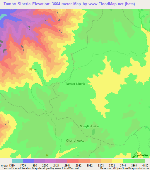 Tambo Siberia,Ecuador Elevation Map