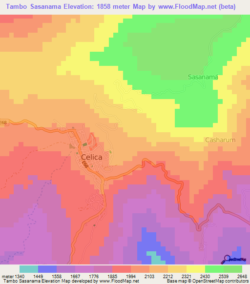 Tambo Sasanama,Ecuador Elevation Map