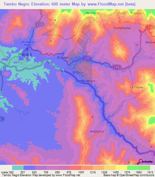 Tambo Negro,Ecuador Elevation Map