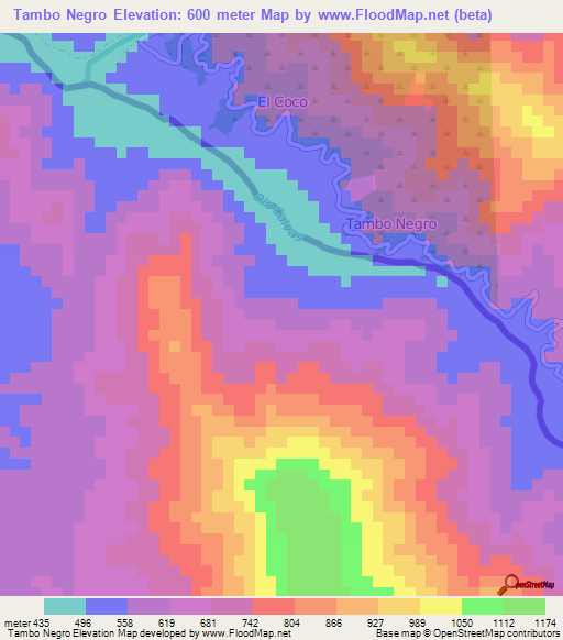 Tambo Negro,Ecuador Elevation Map