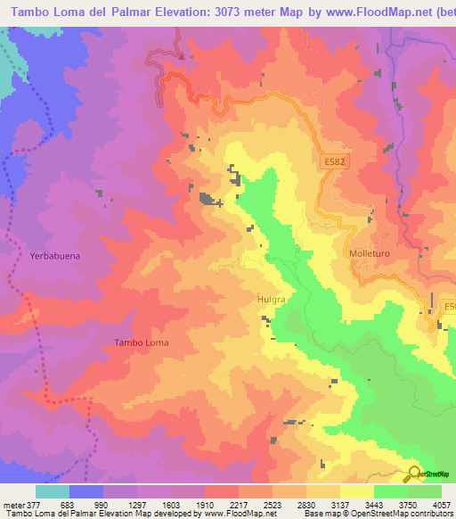 Tambo Loma del Palmar,Ecuador Elevation Map