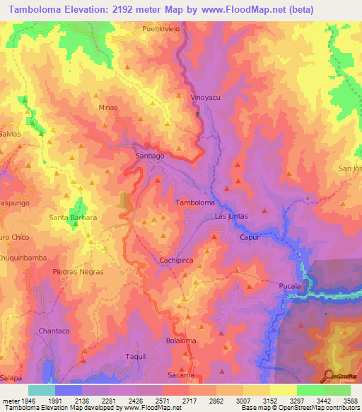 Tamboloma,Ecuador Elevation Map