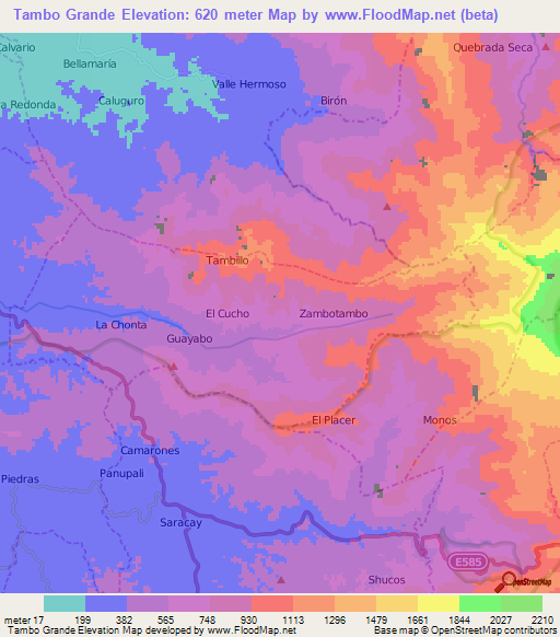 Tambo Grande,Ecuador Elevation Map