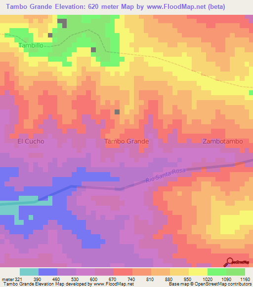 Tambo Grande,Ecuador Elevation Map