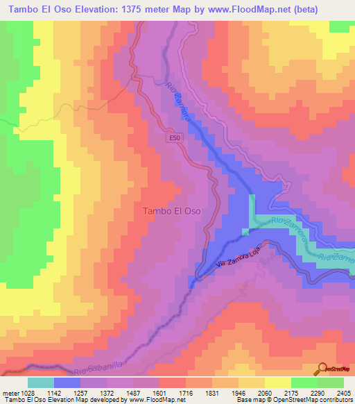 Tambo El Oso,Ecuador Elevation Map