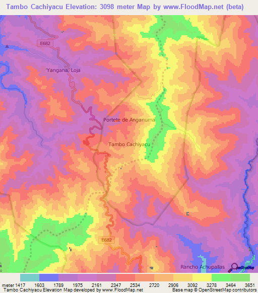 Tambo Cachiyacu,Ecuador Elevation Map