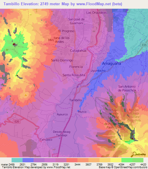 Tambillo,Ecuador Elevation Map