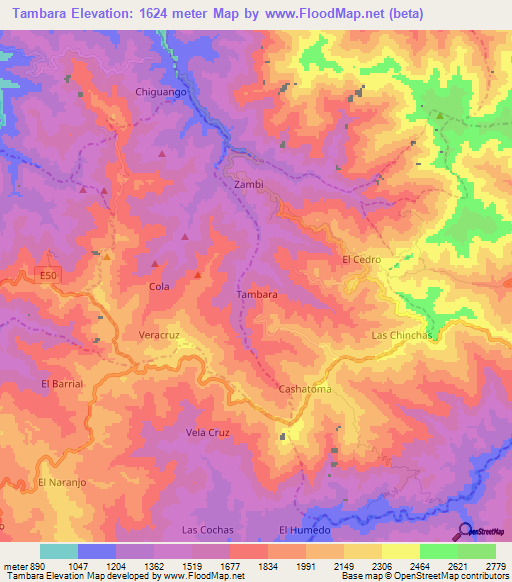 Tambara,Ecuador Elevation Map