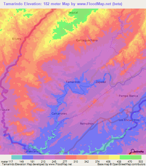 Tamarindo,Ecuador Elevation Map