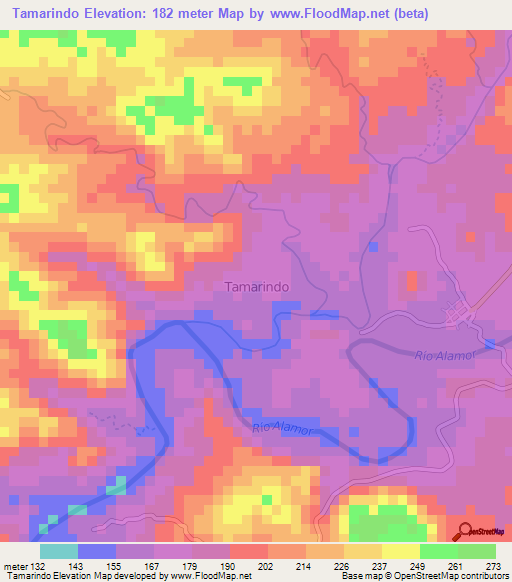 Tamarindo,Ecuador Elevation Map