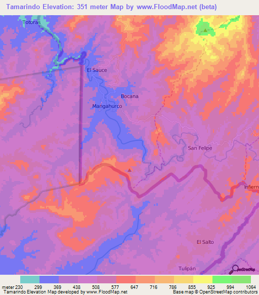 Tamarindo,Ecuador Elevation Map