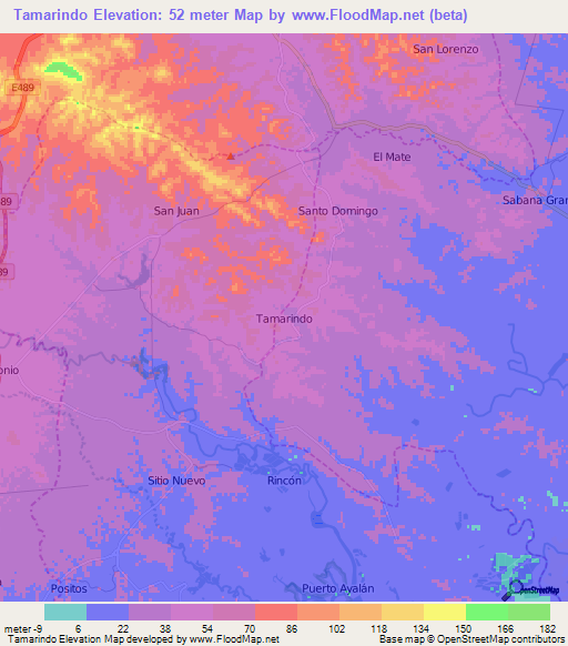 Tamarindo,Ecuador Elevation Map