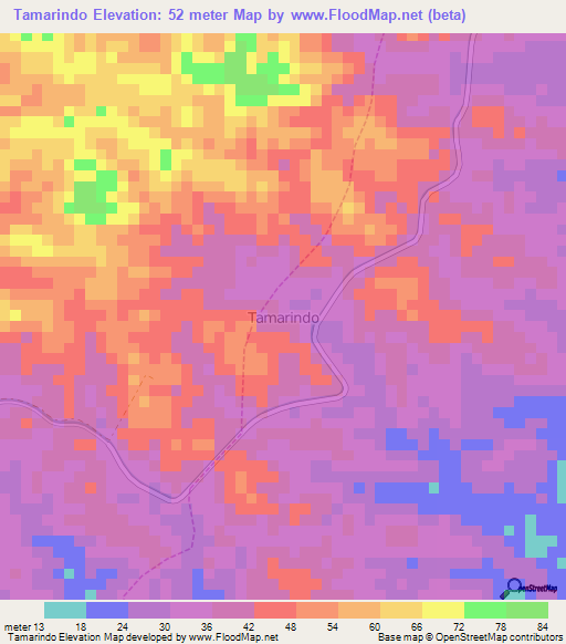 Tamarindo,Ecuador Elevation Map