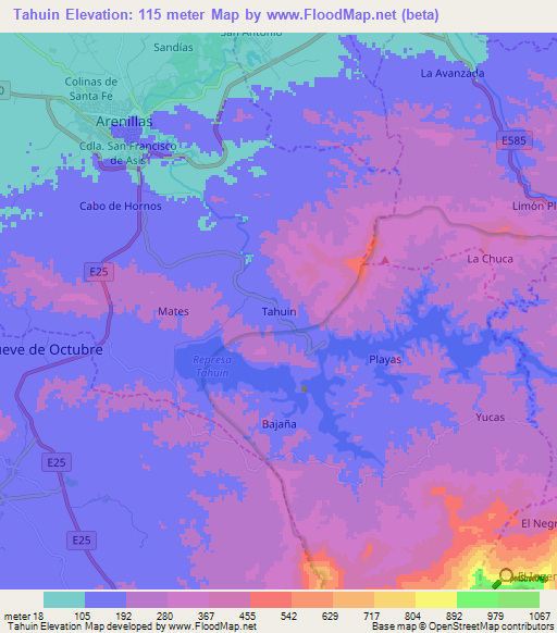 Tahuin,Ecuador Elevation Map