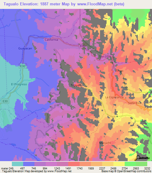 Tagualo,Ecuador Elevation Map