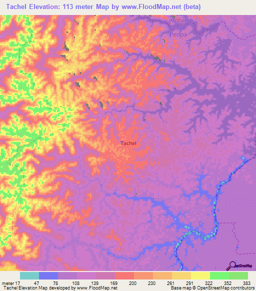 Tachel,Ecuador Elevation Map