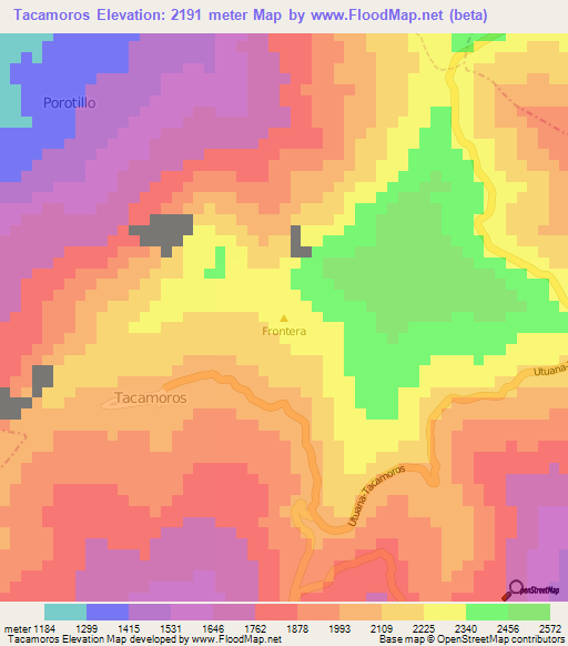 Tacamoros,Ecuador Elevation Map