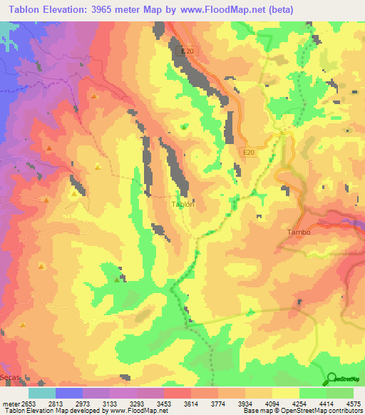 Tablon,Ecuador Elevation Map