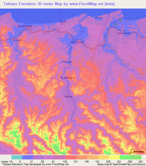 Tabiazo,Ecuador Elevation Map