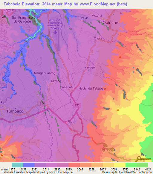 Tababela,Ecuador Elevation Map