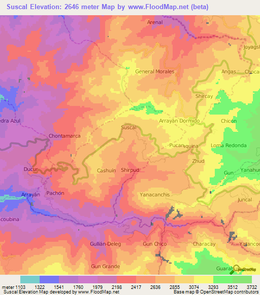 Suscal,Ecuador Elevation Map