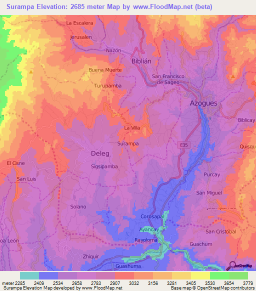 Surampa,Ecuador Elevation Map