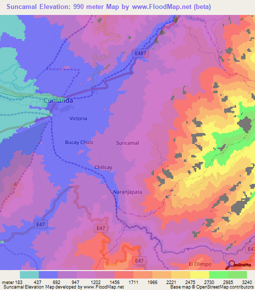 Suncamal,Ecuador Elevation Map