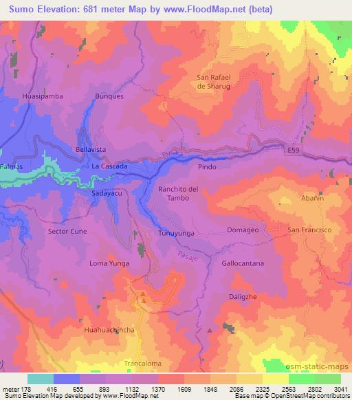 Sumo,Ecuador Elevation Map