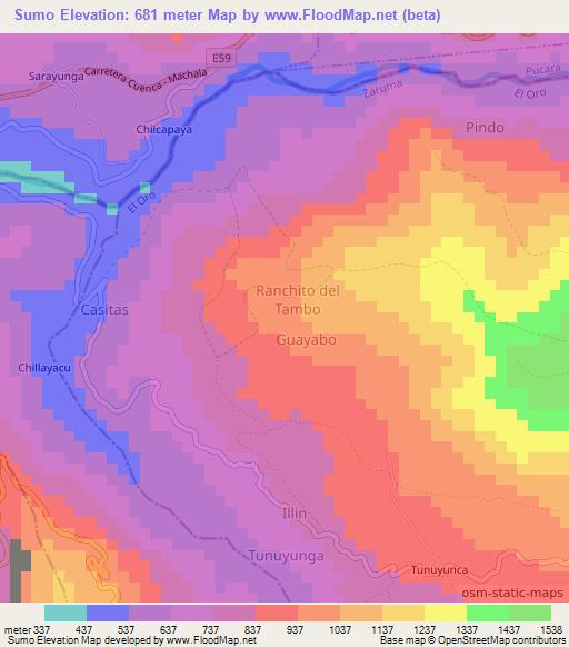 Sumo,Ecuador Elevation Map